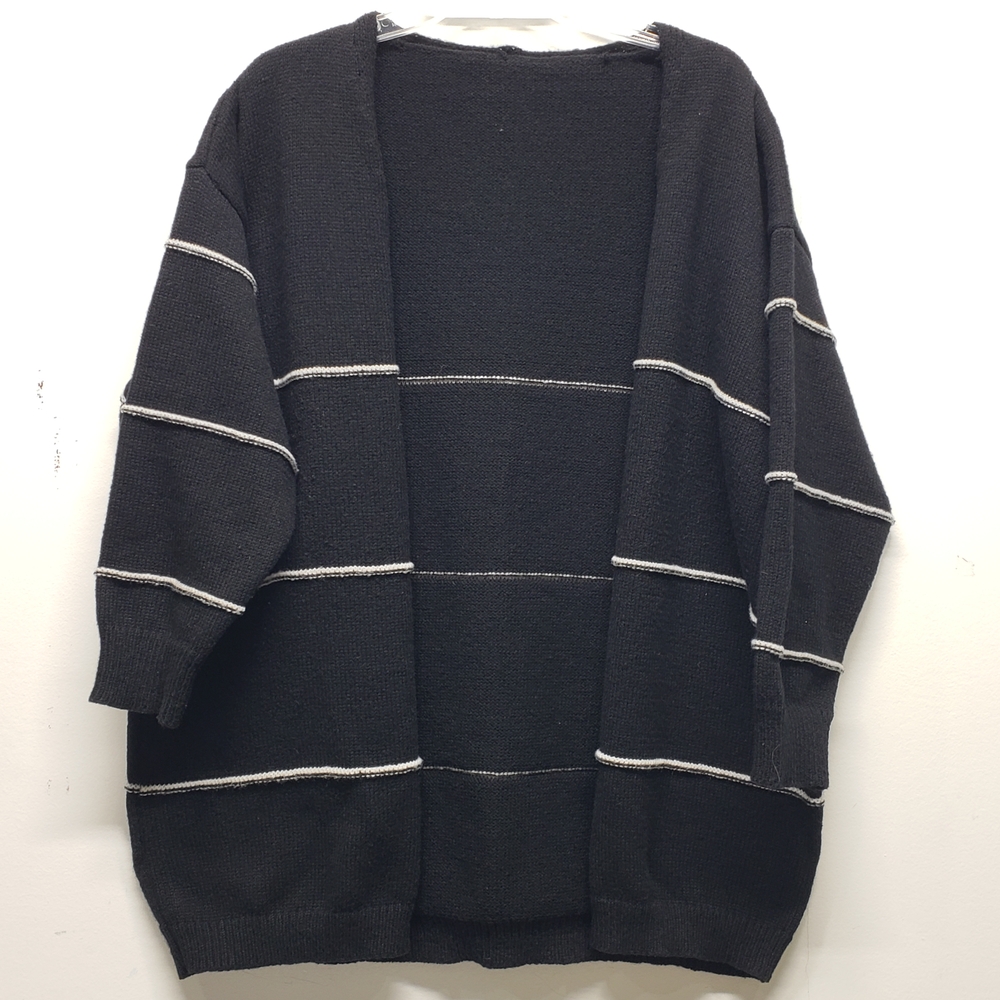 Womens Plus Open Front Cardigan Sweater Size 3X Black White Stripe Layering